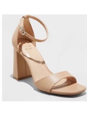 a new day Beige Ankle-Strap Block Heel Sandals